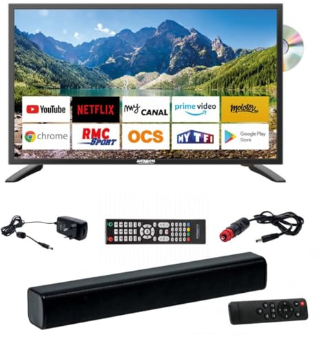 ANTARION Smart Connect - Lote de TV LED (22 pulgadas, 55 cm, incluye barra de sonido compacta)