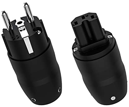 Tertullus 1 Paar Messing Rhodiniert Schukostecker HiFi +Kupplung Für Kabel mit maximal 18mm Aussendurchmesser (rhodinierte, E870)