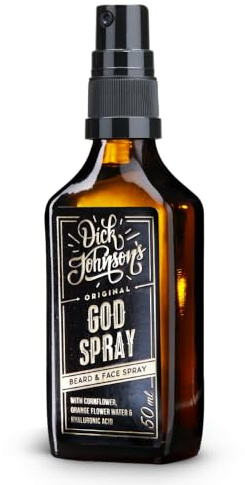 DICK JOHNSON God Spray 50 ml, Gesichtsspray mit Hyaluron & Kornblume | Feuchtigkeit & Pflege für Gesicht und Bart, belebender Effekt, Bio-Orangenblütenwasser, Made in Finland