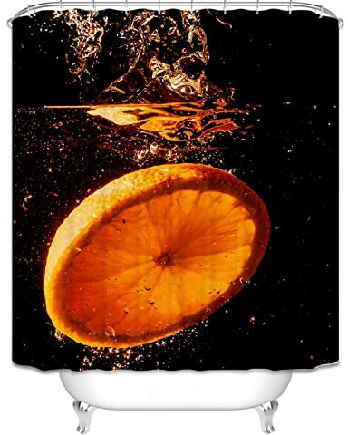 EHOMERY Duschvorhang Clips Duschrollo Ohne Bohren Badewanne Rotes Orangefarbenes Wasser Duschvorhangverlängerung Wasserabweisende Duschvorhänge Polyester 12 Hakenringe, 180X200Cm