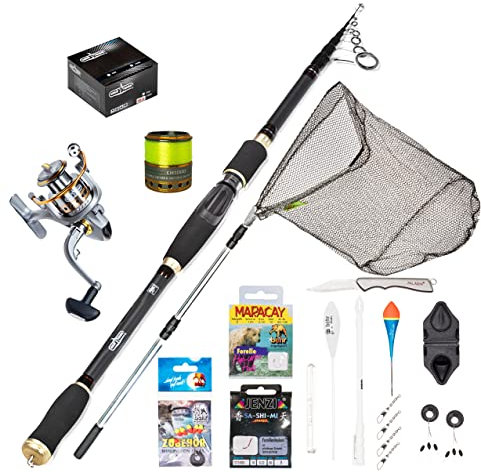 MiRoeFishing Angelset Komplettset – 3,00 m Allround Angelrute mit Rolle, Monofile Schnur & Zubehör für Anfänger & Fortgeschrittene – Ideal für Forellenangeln, See & Fluss