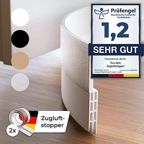 five dots Türdichtung Zugluftstopper für Türen aus Silikon (selbstklebend) - hält Wärme im Raum und stoppt Zugluft unter der Tür - Luftzugstopper für Türen als Kälteschutz