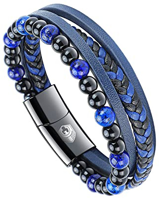 SHIEAGLELD Bracelet Homme Cuir, Bracelets perle Homme, bracelet homme acier, Magnetique Boucle en Acier Inoxydable et Boîte à Bijoux, Bracelet Exclusive pour l'idée de Cadeaux pour Hommes