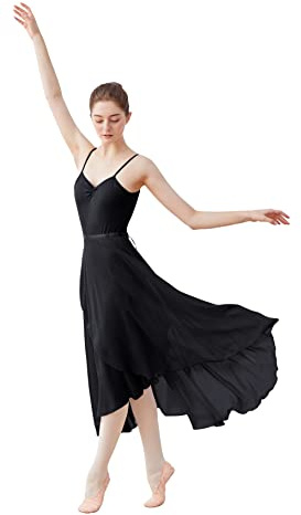 Phoeswan Dance Skirts for Women, Long Chiffon Ballet Skirt, Black Women's Dance Wrap Skirt with Tie