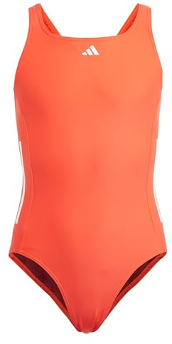adidas Bambina Cut 3-Stripes Swimsuit, Bright Red/White, 11-12 Years