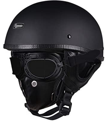 KEFFOR Retro Motorrad Offener Brain Cap Helm, Motorrad Halbe Schale Helm Herren Damen, Motorrad Halbhelme Mit Schutzbrille Mit Maske, Motorradhelm DOT ECE Zertifiziert (Color : D, Size : M=(57-58cm))
