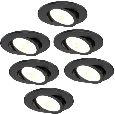 Ledvion 6er Set LED Einbaustrahler Schwarz 7W CCT wasserdicht IP65 | Einbaumass Ø90mm; Wasserfest fuer Bad Dusche und feuchte Innenbereiche