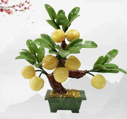 YTDJJWLS 1 pièce de 25,4 cm Feng Shui Chinois Jade Jade Pêche Bonsaï Décor