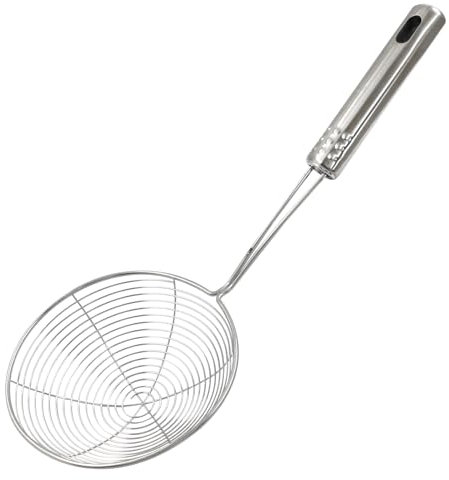 LDEXIN 14 cm in acciaio inox ragno colino schiumarola cucchiaio per frittura e cucinare, colino asiatico con manico lungo, 32,5 cm di lunghezza