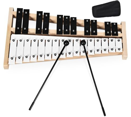 COSTWAY Xylophon 27 Noten Glockenspiel Handpercussion mit 2 Schlägeln & Tragetasche, Percussion Schlaginstrument Holzsockel und Metalltasten