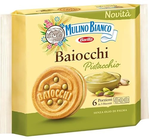 Biscotti Baiocchi al Pistacchio, Biscotti con Pistacchio e Pastafrolla Ideali per Colazione o Merenda, Senza Olio di Palma 168 gr [ CONFEZIONE da 6 ]