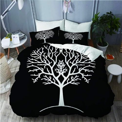 Bettwäsche 140x200 Bettbezug Winter Bettwäsche-Sets Schwarz-Weiß-Baum 3D Muster Weich Baby bettwäsche Set Hypoallergen Kinder bettwäsche mit 2 Kissenbezüge 80x80 cm