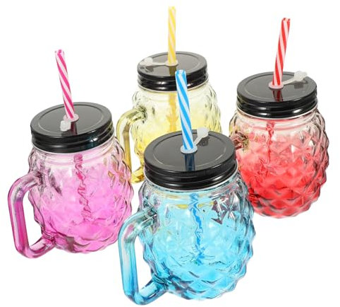 Mikinona 4stücke Gefriergläser Ananasbecher Glas Saftbecher Getränkebecher Trinkbecher Wasserbecher Barbecher Partybecher Mit Dichtung Gegen Auslaufen Für Tischdekoration Und Aufbewahrung