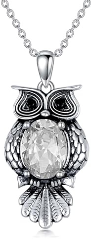 LONAGO Eule Halskette 925 Sterling Silber 6mm * 8mm Oval Cut Echte Weiße Kristall Vintage Eule Anhänger Halskette für Frauen