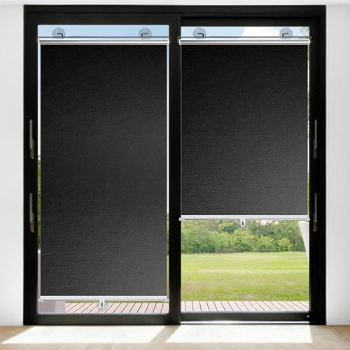 Blackout Roller Shades 40cm 58cm 60cm 68cm 80cm Wide,No Drill Roller Blinds,Portable Window Cover Curtain,Home Office Temporary Privacy Curtains,With Suction Cup,Black-68x125cm/27x49in