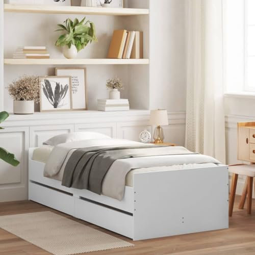 ZEYUAN Bettgestell mit Schubladen Weiß 100x200 cm, Bett, Bed Frame, Familienbett, Bettrahmen, Bett Gestell, Bett Rahmengestell, Schlafzimmer Bett - 3207336