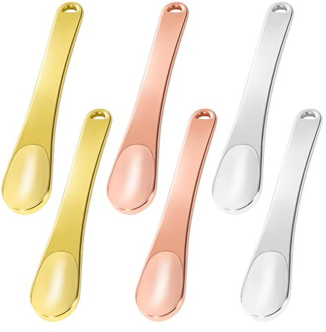 Newellsail Spatola per Trucco in Metallo Mini Scoop di Bellezza Cura della Pelle Cucchiaio Cosmetico Applicatore Riutilizzabile per Crema Lozioni Idratanti Maschera 6 Pezzi (3 Colori)
