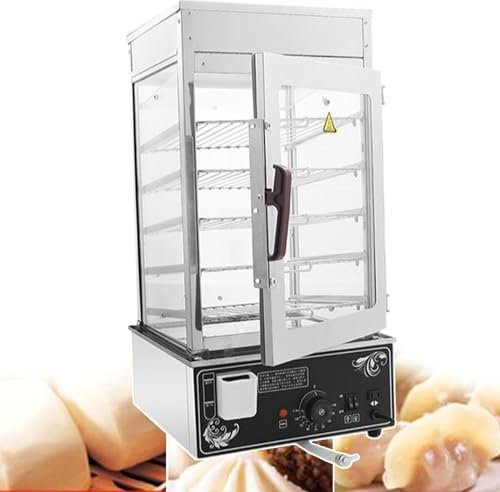 forplubossmmp Scaldavivande Elettrico A 5 Strati, Vetrina Scaldavivande con Temperatura 30-110 ℃, Macchina per Vapore in Vetro Temperato da 1200 W per Negozio - con Serbatoio del Livello dell'Acqua