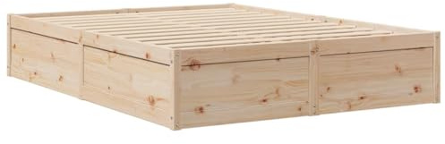 vidaXL Cadre de lit Double en Bois de Pin Massif 140x190 cm, Meuble de Chambre à Coucher avec Sommier