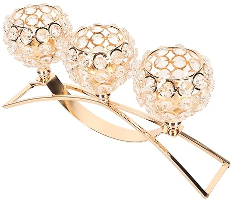 S DS Juego de 3 Portavelas de Cristal de 3 Cabezas a Prueba de Viento, Estilo Europeo, Estable y Duradero, Candelabro Dorado para Bodas, Fiestas de Año Nuevo, Candelabro de