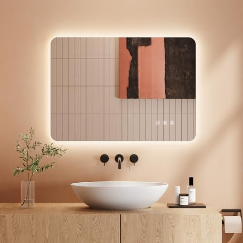 Dripex Specchio da Bagno con Luce 50 x70 cm, Specchio Rettangolare LED con retroilluminato, Anti Nebbia 3 Temperature Colore e Dimmerabile 3000K-6000K, HD Specchio Bagno - Orizzontale/Verticale