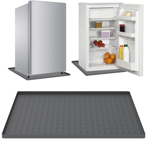 Fridge Silicone Mat, 23.6×23.6 In Under Refrigerator Mat with 0.8 In Raised Edges Soft Under Refrigerator Floor Protector,Washable Under Washing Machine Mat for Dryer Mini Fridge Wine Cabinet (Grey)