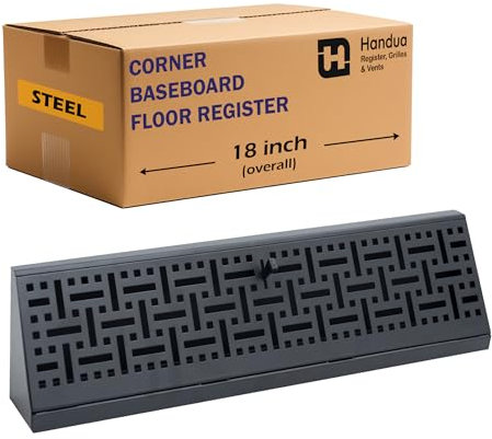 Fits 18 Baseboard Space | Corner Baseboard Register by Handua | Decorative Design | 18 External Length Register Vent Cover Grill | Adjustable Lever for Air Flow Control | Black