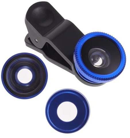 3-in-1 Smartphone Kameraobjektiv Fisheye Weitwinkel Makro 52mm | Clip On für 6s/7/8/x, Aluminiumlegierung und Glas, Blau, Universeller Anschluss