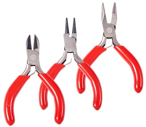 Magibeads 3 pcs Mini Pliers Set Flat Nose Side Cutting Round Nose Pliers Small Pliers Tool for Crafts Work Electronic Repair Jewelry Making Wire Bending