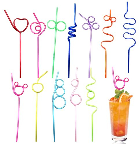 12 Pcs Colorful Curly Straws – Reusable Party Straws for Kids and Adults – Fun, Eco-Friendly Drinking Straws for Beverages, Smoothies, and Cocktails