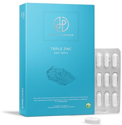 Perfect Health Zinc Bisglycinate 25 mg Vegan - Zinc Méthionine, Zinc Citrate & Cuivre - Haute Absorption - Immunité, Peau, Cheveux & Ongles - 30 Capsules