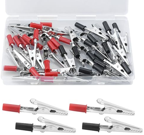 32 Morsetti a Coccodrillo in Metallo Rosso e Nero,Coccodrillo Clip con Scatola, Prova Elettricista Coccodrillo Test Metallo Morsetti,Test elettrico morsetti assortimento kit