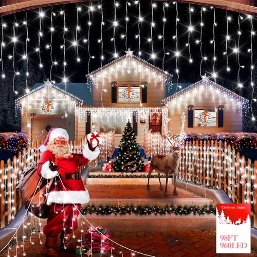 50M 1600LED Outdoor Christmas Lights Plug in 8 Modes with Timer Dimmable Christmas Decorations Waterproof Indoor Curtain String Lights for Roof Porch Garden Holiday Wedding Party Decor Cool White