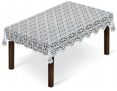 Home Dekorator Tischdeckchen aus Spitzenstoff 100x150cm | Weiße Tischdecke mit Blüten Spitze in Grau | Frühlingstischdecke für Esszimmer und Wohnzimmer | Tischtuch Rechteckig