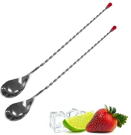 Chabrias Ltd 2 Pack 12/30.4cm Full Twist Bar Spoon Stainless Steel Silver, Cocktail Accessories, Bar Acessories, Mixing Spoon, Cocktail Stirrer, Home Bar Essentials