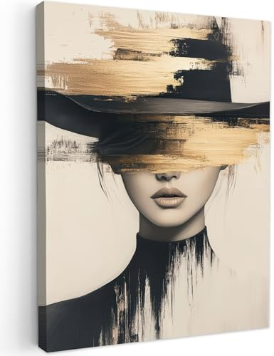 MuchoWow© Bild auf Leinwand Schlafzimmer Bilder Badezimmer Wand Deko | 60x80 cm - Wohnzimmer Modern Wanddeko Bilderwand Geschenk Frau - Hut - Farbe