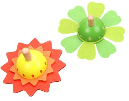 IMIKEYA Lot De 2 Toupies Gyroscopiques en Bois Traditionnelles pour Garçon Et Filles Mini Taille Couleurs Jaune Et Verte Jouets Éducatifs De Coordination Œil-Main pour Jeux Et Présents Enfantins
