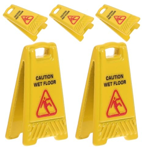 Homoyoyo 5 cartelli in miniatura per pavimento bagnato, 2,5 cm, segnaletica di sicurezza pieghevole per pavimento bagnato, accessori educativi per la sicurezza della casa delle bambole