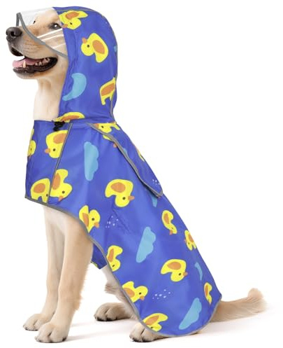 Sugiifamy Hunderegenmantel-Einstellbare Regenmantel Hund, Wasserdichter Regenjacke Hund mit Kapuze & Kragenloch Sicheren Reflektierenden Streifen für kleine, mittlere, große und extra große Hunde(XL)