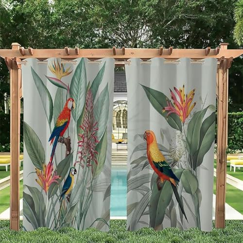 YZQGLHP Papagei Vorhänge, Tropische Pflanzen Gardinen, Verdunklungsvorhänge, Schallschutz Vorhang, für Sichtschutz im Wohn und Schlafzimmer, B75 X H166 cm (2er-Pack)