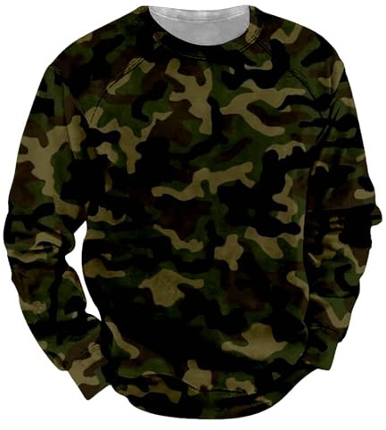 Sweat-shirt camouflage à col rond pour homme - Manches longues - Sweatshirt décontracté imprimé 3D - Sweat d'extérieur élégant - Pull d'entraînement militaire - Pull tactique de chasse, E, L