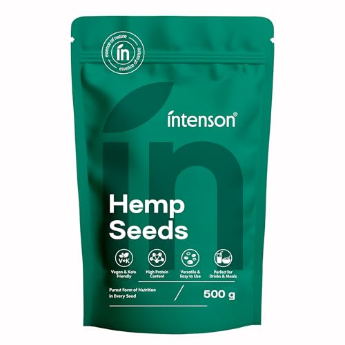Intenson Semillas de Cáñamo Peladas, 500 g, Rico en Proteína | Rico en Ácidos Grasos, Veganas y Apto para Dieta Keto, Naturalmente Sin Gluten, Sin Aditivos