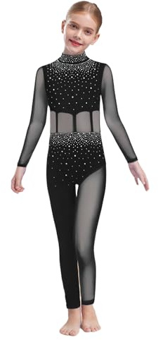 CHICTRY Voltigieranzug Mädchen Lang Kinder Ganzkörper Gymnastikanzug Langarm Ballettbody Strass Glitzer Turntrikot Leotard Tanzkostüm