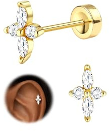 Morfetto Helix Piercings Chirurgenstahl Gold/Silver 16G - Flatback Medizinische Ohrstecker Hypoallergen 14K Vergoldet Chirurgenstahl Ohrringe Labret Tragus Conch Knorpel Piercing Ohr für Damen