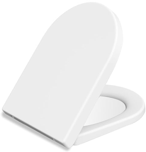 Mass Dynamic D-Shaped Toilet Seat - Soft Close Functionality with Dual-Button Quick Release for Effortless Cleaning - Adjustable Hinges with Top Fixings (White) - Pack of 2