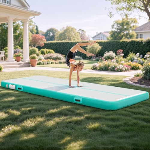 TAUS 4M Air Turn TrackMatte,Tumbling Matte mit elektrischer Luftpumpe 10cm Hoch Tumbling Matte,Aufblasbar Gymnastikmatte Turnmatte für Training/Tumbling/Yoga/Fitness