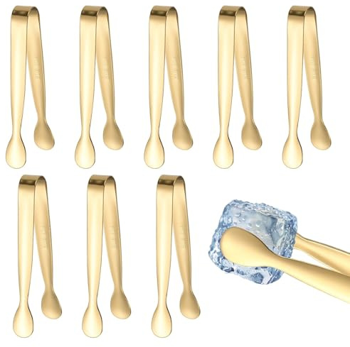 Small Tongs for Food，8pcs Metal Mini Tongs for Food，Small Tong Gold Suitable Serving Foods, Ice Cubes, Sugar, Candies, Desserts, Salads,Sugar Cube, Buffets, and Tea Parties (Gold)