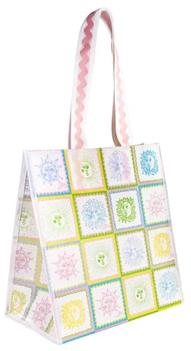Lilly Pulitzer 13.5 x 14 Eco Tote, Market Shopper Bag, Oversize Reusable Grocery Tote with Comfortable Shoulder Strap (Sun Tiles Home)