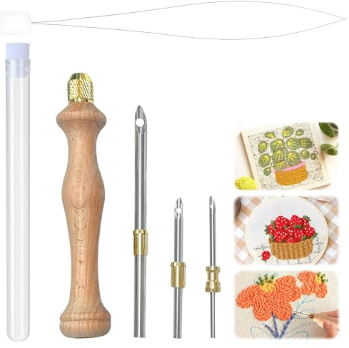 Punch Needle Set mit 3 Größen | Komplettes Stickset für Anfänger und kreative DIY Projekte mit verschiedenen Materialien