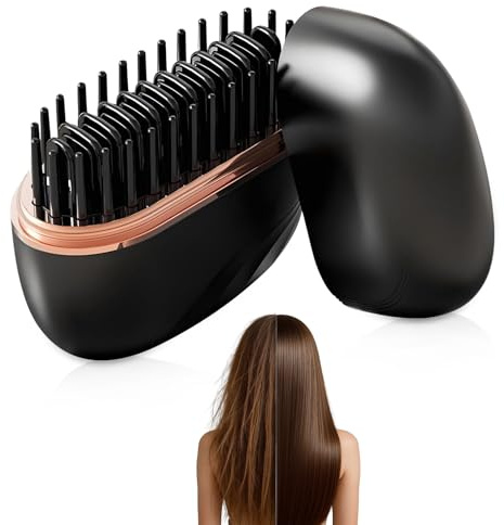 Mini spazzola lisciante portatile, mini piastra lisciante senza fili, regolazione della temperatura a 3 livelli, riscaldamento rapido, spazzola perfetta per capelli e barba